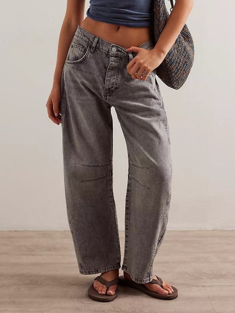 FREE PEOPLE Good Luck Barrel Jeans Falcon Grey We The Free 27